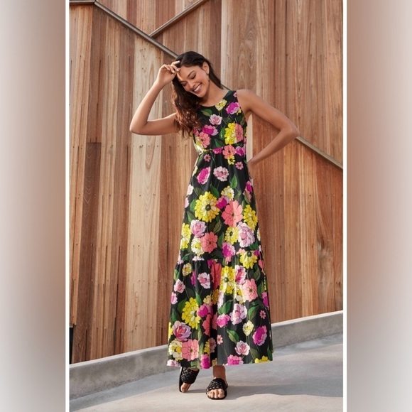 Johnny Was Dresses & Skirts - Johnny Was Black floral pink yellow Cassai Open back sleeveless maxi dress S NWT